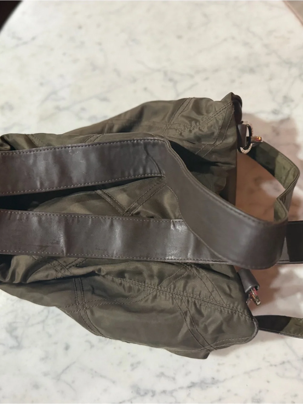 United Colors Of Benetton Olive Green Quilted Nylon Drawstring Backpack